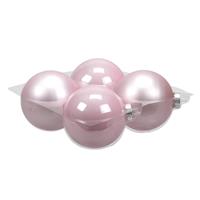 Bellatio 4x stuks glazen kerstballen roze (powder) 10 cm mat/glans -