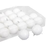 Bellatio 48x Kleine kunststof kerstballen met sneeuw effect wit 6 cm -