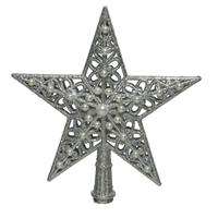 Decoris Kunststof ster piek/kerstboom topper zilver 21 cm -
