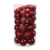 Bellatio Tube 60x rode kunststof kerstballen 4 -7 cm glans/mat/bewerkt -