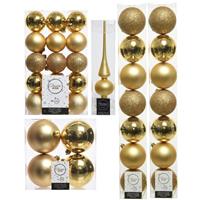 Decoris Kerstversiering kunststof kerstballen met piek goud 6-8-10 cm pakket van 49x stuks -