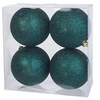 Cosy & Trendy 8x Petrol blauwe glitter kerstballen 10 cm kunststof -
