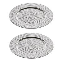 Bellatio 2x stuks diner borden/onderborden zilver met steentjes 33 cm -