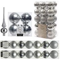 Decoris Kerstversiering kunststof kerstballen met piek zilver 6-8-10 cm pakket van 49x stuks -