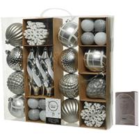 Decoris 50x Zilveren kerstballen en figuren 4-8-15 cm kunststof mix incl. ophanghaakjes -