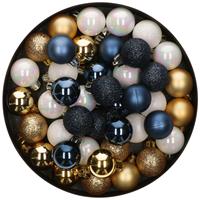 Bellatio 42x Stuks kunststof kerstballen mix wit/goud/donkerblauw 3 cm -