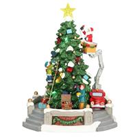 Bellatio Kerstdorp figuurtjes/kerstbeeldjes kerstboom under construction met licht 27 cm -