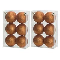 Cosy & Trendy 24x stuks kunststof glitter kerstballen oranje 6 cm -