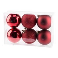 Cosy & Trendy 18x Donkerrode kerstballen 8 cm kunststof mat/glans/glitter -