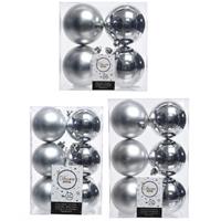 Decoris Kerstversiering kunststof kerstballen zilver 6-8-10 cm pakket van 36x stuks -