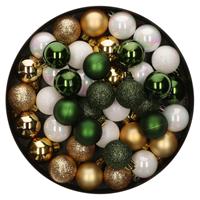 Bellatio 42x Stuks kunststof kerstballen mix wit/goud/donkergroen 3 cm -