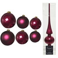 Decoris Groot pakket glazen kerstballen 50x framboos roze glans/mat 4-6-8 cm met piek glans -