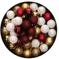 Bellatio 42x Stuks kunststof kerstballen mix wit/goud/donkerrood 3 cm -