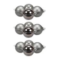 Bellatio 16x stuks glazen kerstballen titanium grijs 10 cm mat/glans -