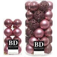 Bellatio 53x stuks kunststof kerstballen oudroze (velvet pink) 4 en 6 cm glans/mat/glitter mix -