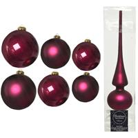 Decoris Groot pakket glazen kerstballen 50x framboos roze glans/mat 4-6-8 cm met piek mat -