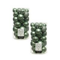 Decoris 60x Salie groene kerstballen 4 - 5 - 6 cm kunststof mat/glans/glitter -