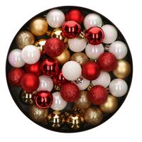 Bellatio 42x Stuks kunststof kerstballen mix wit/goud/rood 3 cm -