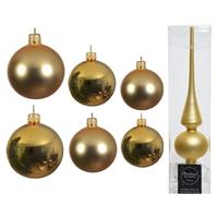 Decoris Groot pakket glazen kerstballen 50x goud glans/mat 4-6-8 cm met piek mat -