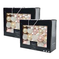 Decoris 84x stuks glazen kerstballen lichtroze (blush)/parel/wit 5-6-7 cm -