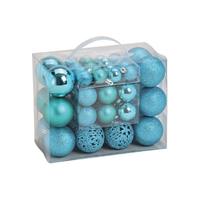 Bellatio 50x Turquoise blauwe kunststof kerstballen 3, 4 en 6 cm -