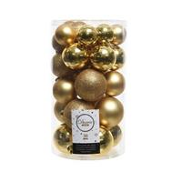 Decoris 90x Gouden kerstballen 4 - 5 - 6 cm kunststof mat/glans/glitter -