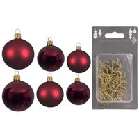 Decoris Groot pakket glazen kerstballen 50x donkerrood glans/mat 4-6-8 cm incl haakjes -