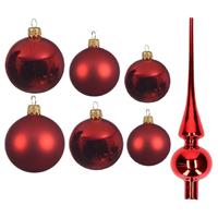 Decoris Groot pakket glazen kerstballen 50x kerstrood glans/mat 4-6-8 cm met piek glans -