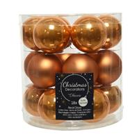 Decoris 18x stuks kleine glazen kerstballen cognac bruin (amber) 4 cm mat/glans -