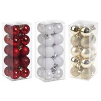 Cosy & Trendy Kleine kunststof kerstversiering 60x stuks set en 3 cm kerstballen in het rood-goud-wit -