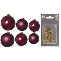 Decoris Groot pakket glazen kerstballen 50x framboos roze glans/mat 4-6-8 cm incl haakjes -