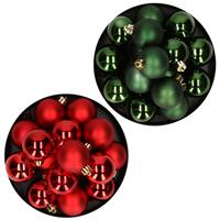 Decoris Kerstversiering kunststof kerstballen mix rood/ donkergroen 4 en 6 cm pakket van 80x stuks -