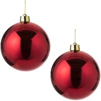 Mica Decorations 2x Grote kunststof decoratie kerstbal rood 25 cm -