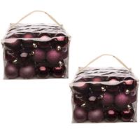 Cosy & Trendy 96x stuks kunststof kerstballen donkerrood 6 cm in opbergtassen/opbergboxen -