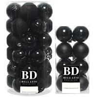 Bellatio 53x stuks kunststof kerstballen zwart 4 en 6 cm glans/mat/glitter mix -
