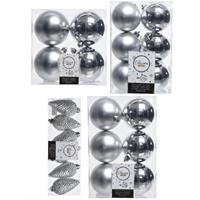Decoris Kerstversiering kunststof kerstballen zilver 6-8-10 cm pakket van 50x stuks -