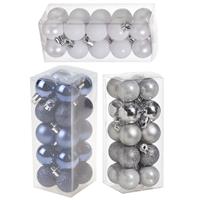 Cosy & Trendy Kleine kunststof kerstversiering 60x stuks set en 3 cm kerstballen in het zilver-wit-blauw -