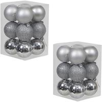 Bellatio 24x Zilveren kunststof kerstballen 6 cm glans/mat/glitter -