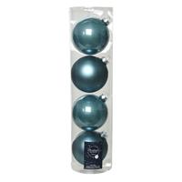 Decoris 4x stuks glazen kerstballen ijsblauw (blue dawn) 10 cm mat/glans -