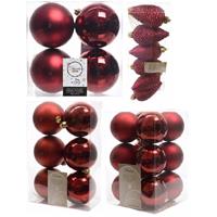Decoris Kerstversiering kunststof kerstballen donkerrood 6-8-10 cm pakket van 50x stuks -