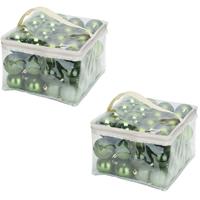 Cosy & Trendy 96x stuks kunststof kerstballen groen 6 cm in opbergtassen/opbergboxen -