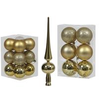 Cosy & Trendy Kerstversiering set kerstballen met piek goud 6 - 8 cm - pakket van 54x stuks -
