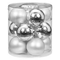 Christmas goods 24x stuks glazen kerstballen zilver 8 cm glans en mat -