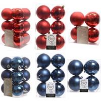Decoris Kerstversiering kunststof kerstballen mix rood/donkerblauw 6-8-10 cm pakket van 44x stuks -