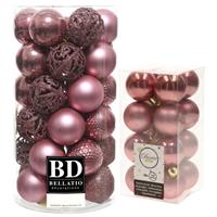 Decoris Kerstversiering kunststof kerstballen oud roze 4-6 cm pakket van 53x stuks -