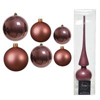 Decoris Groot pakket glazen kerstballen 50x oud roze glans/mat 4-6-8 cm met piek glans -