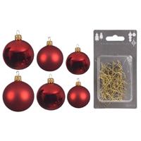 Decoris Groot pakket glazen kerstballen 50x kerstrood glans/mat 4-6-8 cm incl haakjes -