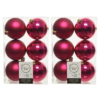 Decoris 24x Bessen roze kerstballen 8 cm kunststof mat/glans -