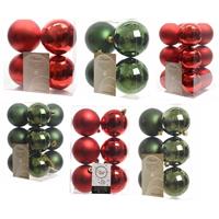 Decoris Kerstversiering kunststof kerstballen mix rood/donkergroen 6-8-10 cm pakket van 44x stuks -