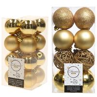 Decoris Kerstversiering kunststof kerstballen goud 4-6 cm pakket van 32x stuks -